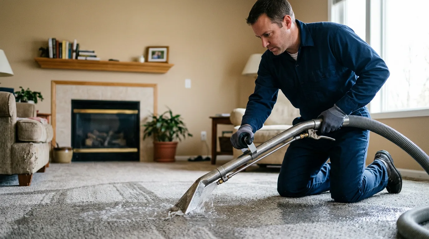 Water damage restoration technician working near Monson, MA